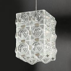  Kinkeldey Mid Century Glass Chrome Fitted Rectangular Pendant Chandelier by Kinkeldey - 4490066