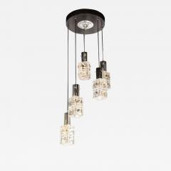  Kinkeldey Mid Century Modern Staggered Chrome Faceted Glass Chandelier by Kinkeldey - 2552574