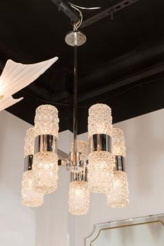  Kinkeldey Mid Century Modernist Chandelier by Kinkeldey in Chrome and Textured Glass - 1461271