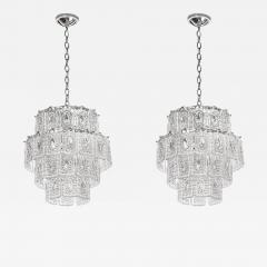  Kinkeldey Pair of Mid Century Handblown 4 Tier Translucent Glass Chandeliers by Kinkeldey - 3560516