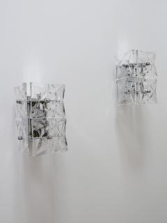  Kinkeldey Set of Two Mid Century Modern Kinkeldey Crystal Glass Sconces or Wall Lamps - 1838555