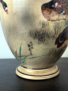  Kinkozan Large Japanese Ceramic Vase with Flying Autunm Geese by Kinkozan Studio - 4405106