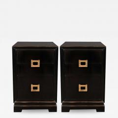  Kittinger Furniture Co Mid Century Modern Ebonized Walnut Nightstands with Brass Pulls by Kittinger - 1486396