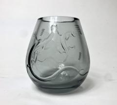  Kjellander Swedish Kjellander Glass Carved Smoke Colored Vase 1950 Sweden - 2238624