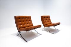  Knoll 1960s Pair of Cognac Leather Barcelona Chairs with Ottoman for Knoll - 2350491