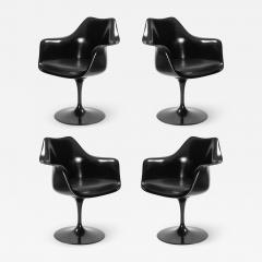  Knoll Eero Saarinen for Knoll Tulip Chairs in Black with Black Leather Set of 4 - 2267154