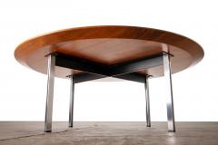  Knoll Florence Knoll Round Parallel Bar Coffee Table in Solid Walnut and Steel - 3511676
