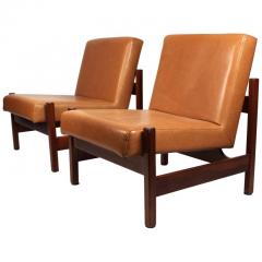  Knoll Joaquim Tenreiro Style Peroba Lounge Chairs in leather for Knoll Forma Brazil - 747834