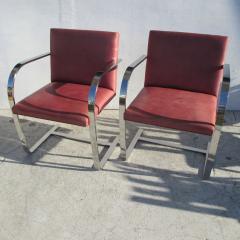  Knoll Mid Century Knoll Mies van der Rohe Brno Stainless Steel Flat Bar Chairs Pair - 3032564