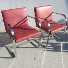  Knoll Mid Century Knoll Mies van der Rohe Brno Stainless Steel Flat Bar Chairs Pair - 3032568
