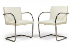  Knoll Mies van der Rohe for Knoll Brno White Leather and Chrome Tube Armchairs - 2789445