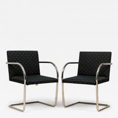  Knoll Pair of Knoll Modern Chrome Tube and Black Fabric Upholstered Brno Armchairs - 4289849