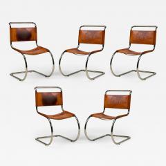  Knoll Set of 5 American Mid Century Mies Van Der Rohe Leather and Steel Chairs - 4288131