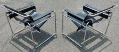  Knoll Signed Dated Marcel Breuer Pair Wassily Lounge Chairs Knoll Blk Lthr Chrome - 3165446