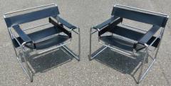  Knoll Signed Dated Marcel Breuer Pair Wassily Lounge Chairs Knoll Blk Lthr Chrome - 3165447