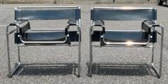  Knoll Signed Dated Marcel Breuer Pair Wassily Lounge Chairs Knoll Blk Lthr Chrome - 3165448