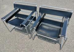  Knoll Signed Dated Marcel Breuer Pair Wassily Lounge Chairs Knoll Blk Lthr Chrome - 3165459