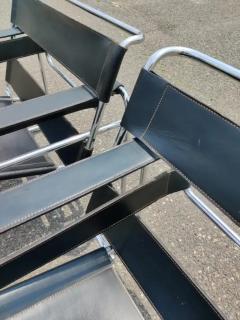  Knoll Signed Dated Marcel Breuer Pair Wassily Lounge Chairs Knoll Blk Lthr Chrome - 3165466