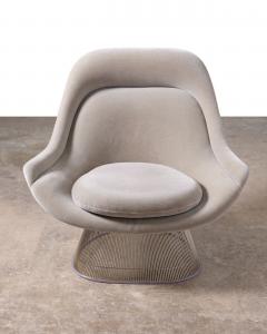  Knoll Warren Platner High Back Easy Chair and Ottoman in Gray Knoll Velvet Nickel - 3690695