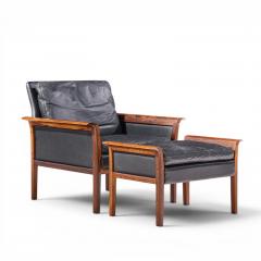  Knut Saeter Knut Saeter Vatne M bler Norwegian Rosewood Leather Chair Pair with Ottoman - 4659558