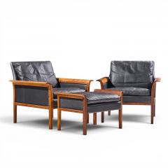  Knut Saeter Knut Saeter Vatne M bler Norwegian Rosewood Leather Chair Pair with Ottoman - 4659560