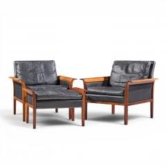  Knut Saeter Knut Saeter Vatne M bler Norwegian Rosewood Leather Chair Pair with Ottoman - 4659561