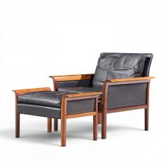  Knut Saeter Knut Saeter Vatne M bler Norwegian Rosewood Leather Chair Pair with Ottoman - 4659564