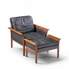  Knut Saeter Knut Saeter Vatne M bler Norwegian Rosewood Leather Chair Pair with Ottoman - 4659568