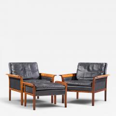 Knut Saeter Knut Saeter Vatne M bler Norwegian Rosewood Leather Chair Pair with Ottoman - 4659659