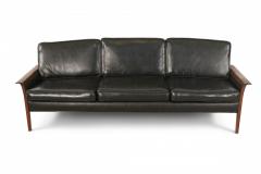  Knut Saeter Knut Saeter for Vatner Mobler Norwegian Black Leather and Rosewood Sofa - 2794175