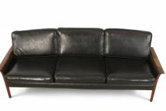  Knut Saeter Knut Saeter for Vatner Mobler Norwegian Black Leather and Rosewood Sofa - 2794176