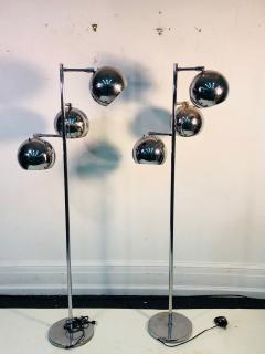  Koch Lowy Pair of Koch Lowy Three Globe Shades Chrome Floor Lamps - 739328