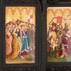  Konigliche Porzellan Manufaktur KPM Gothic revival carved oak and KPM porcelain triptych - 3354580