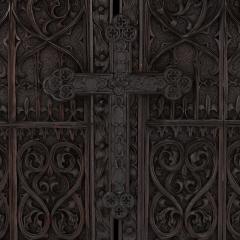  Konigliche Porzellan Manufaktur KPM Gothic revival carved oak and KPM porcelain triptych - 3354589