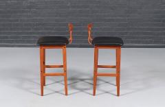  Korup Stolefabrik Danish Modern Teak Leather Bar Stools by Korup Stolefabrik - 4693905
