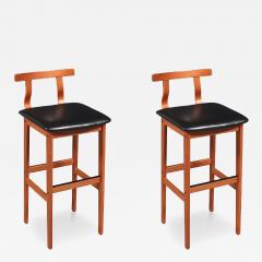  Korup Stolefabrik Danish Modern Teak Leather Bar Stools by Korup Stolefabrik - 4693952