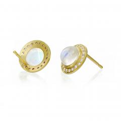  Kothari Rainbow Moonstone Cabochon White Diamond Halo Gold Stud Earrings Kothari 2024 - 4710388