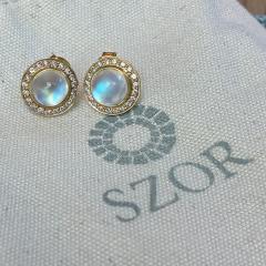  Kothari Rainbow Moonstone Cabochon White Diamond Halo Gold Stud Earrings Kothari 2024 - 4710399