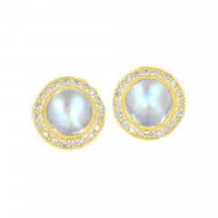  Kothari Rainbow Moonstone Cabochon White Diamond Halo Gold Stud Earrings Kothari 2024 - 4740650