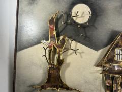  Kovacs ATMOSPHERIC BRUTALIST MIXED METALS HAUNTED HOUSE TREE WITH MOON WALL SCULPTURE - 4649009