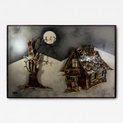  Kovacs ATMOSPHERIC BRUTALIST MIXED METALS HAUNTED HOUSE TREE WITH MOON WALL SCULPTURE - 4651437