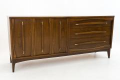  Kroehler Mfg Co Kroehler Walnut and Brass Mid Century Lowboy Dresser with Mirror - 3688338