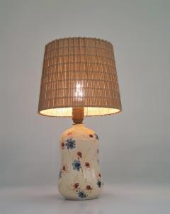  Kupittaan Savi Delicate Ceramic Table Lamp Hand Painted Flowers Kupittaan Savi Finland 1940s - 3932595