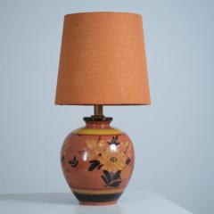 Kupittaan Savi Sizable Ceramic Table Lamp Hand Painted Flowers Kupittaan Savi Finland 1940s - 4550275
