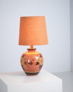  Kupittaan Savi Sizable Ceramic Table Lamp Hand Painted Flowers Kupittaan Savi Finland 1940s - 4550282