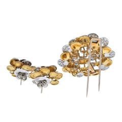  Kutchinsky KUTCHINSKY PLATINUM 18K YG DIAMOND FLOWER BROOCH AND EARRINGS JEWELRY SET - 2444488