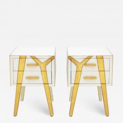  L A Studio Contemporary Solid Wood and Glass Italian Pair of Bedside Tables by L A Studio - 1728353