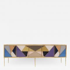  L A Studio L A Studio Colored Glass And Brass Italian Sideboard - 2373783