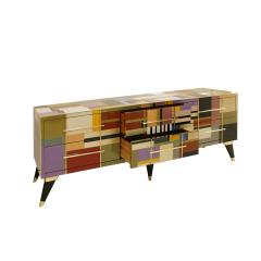  L A Studio L A Studio Mid Century Modern Style Murano Glass and Brass Italian Sideboard - 1829552