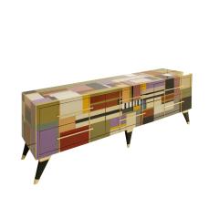  L A Studio L A Studio Mid Century Modern Style Murano Glass and Brass Italian Sideboard - 1829553